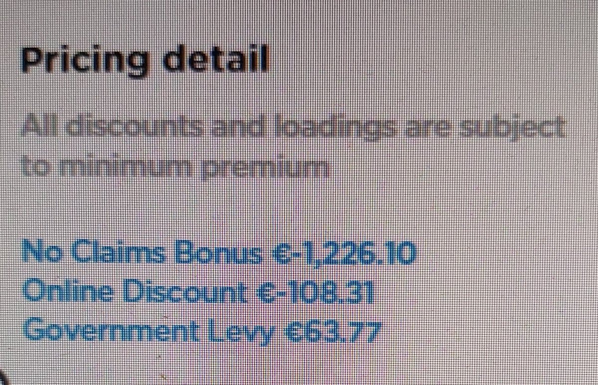 ahaseeb235's tweet image. After driving for 10 years with no claims,  no penalty points, etc... i get a quote of over €2000 for car insurance, with a consolation of 50% no claims bonus and a very enticing online discount. 
#insuranceindustry #InsuranceRipOff 

@sinnfeinireland @FineGael @fiannafailparty