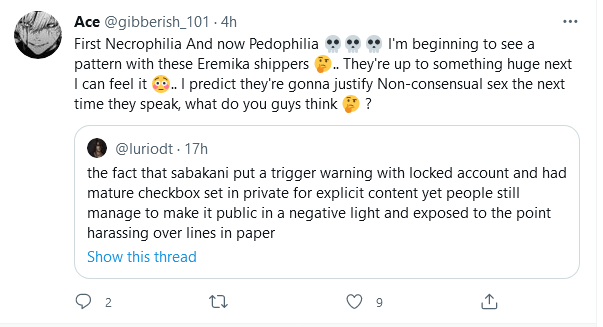SanyaSnow's tweet photo. @araarasenphai @gibberish_101 Another erehisu fanboy tries to claim moral high ground against le enemy ship while defending the fanfic where MC kills everyone for his race and his blond waifu. https://t.co/5Xudei2yNe