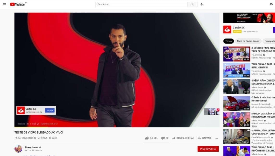Olá <a href="/santander_br/">Santander Brasil</a>, tudo bem? Estamos INDIGNADOS em ver seu anúncio com o <a href="/GilDoVigor/">GIL DO VIGOR</a> monetizando o canal do Sikêra Junior, propagador de discursos ofensivos e lgbtfóbicos. O Brasil tá lascado com tanta desinformação e ódio, vamos revigorar? Pfv, BLOQUEIEM✊🏽 #SGBR