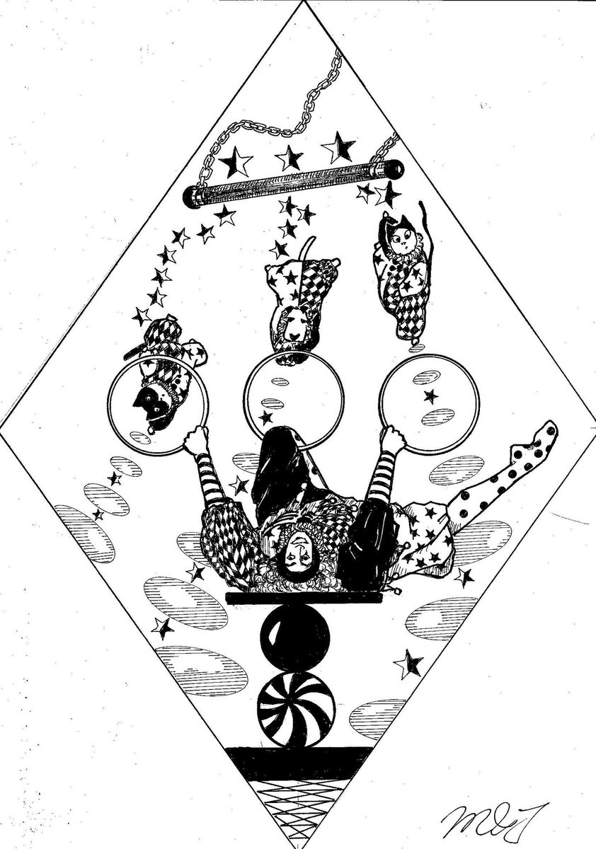 MJH72048669's tweet photo. #pendrawing #analogillustration 
#monochromeillustration #originalcharacter #clowncharacters #acrobatics 
#flyingtrapeze #ballriding #circle #絵描きさんと繋がりたい 
🎪🃏😺😸🐶A fun acrobatics show by 《Clown and cheerful friends  》
🃏Ball riding 
😺😸🐶Flying trapeze → Circle https://t.co/3NSqSlYQcx