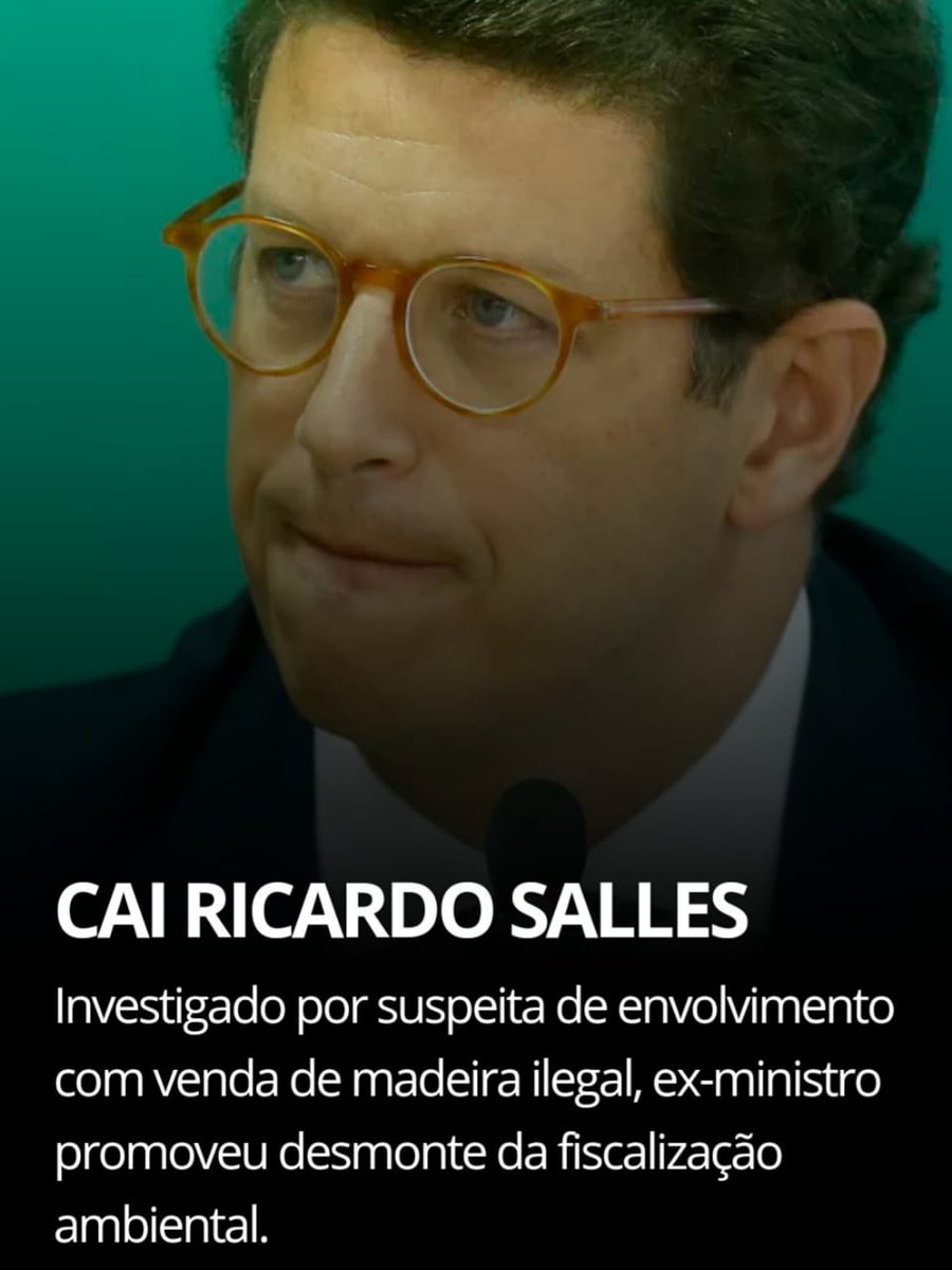 Cai Ricardo Salles
Investigado pela PF por suspeita de envolvimento com venda de madeira ilegal, ex-ministro promoveu desmonte da fiscalização ambiental.
#ForaSalles e #ForaBolsonaro