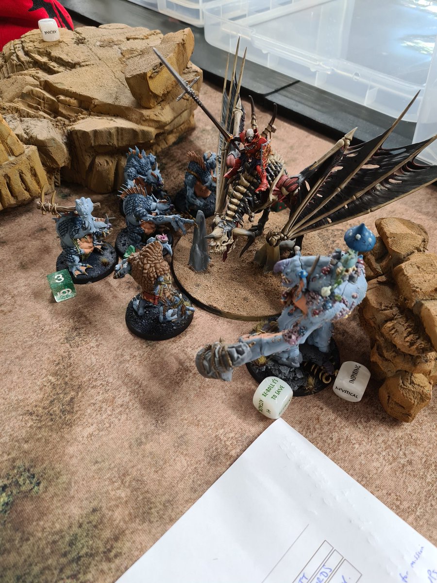 Troggmeta's tweet image. Trogg have first game of AoS 3.0 v gravelords. Trogg smash silly dragon, stupid beast man and lots of skeletons. But silly skeletons come back from graves. Stupid skeletons! Trogg use @HonestWargamer scoresheet to help track game. Trogg endorse scoresheet.