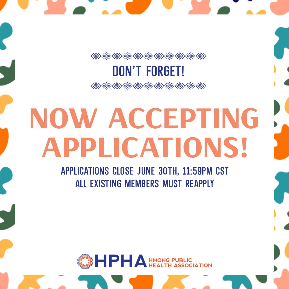 HmongPublicHlth's tweet photo. Don't forget to apply for HPHA if you're interested in joining our organization! Applications will be closed NEXT WEEK!

Application: https://t.co/vMCOMgAYwi https://t.co/z54gU20fh5
