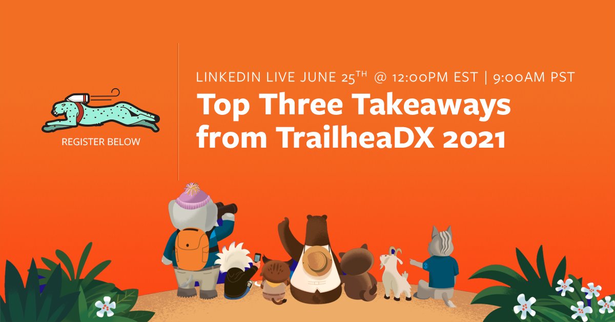 codescience's tweet photo. Did you attend TrailheaDX today? Or do you have FOMO about what you might have missed at the event?

Either way, CodeScience has you covered with a complimentary LinkedIn Live event on June 25th.

Save your spot here! https://t.co/Zwl3nen9sm https://t.co/7MJf1qZAhj