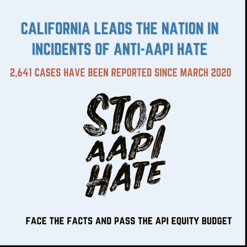 AAPIs in CA deserve better - we need investment in meaningful change!

@CAGovernor @GavinNewsom, please honor your commitment to address anti-AAPI racism. The time is now to #FaceTheHate and pass the #APIEquityBudget to protect AAPI communities.