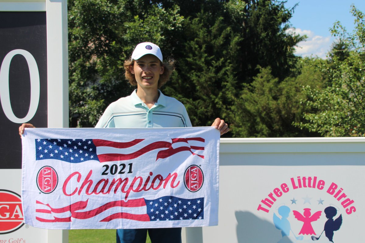 AJGAGolf's tweet photo. Your #ThreeLittleBirdsJr champ 👑

Paulius Malcius (+1) sealed his first AJGA victory with a birdie on No. 18. https://t.co/qQxm9ZJFfd