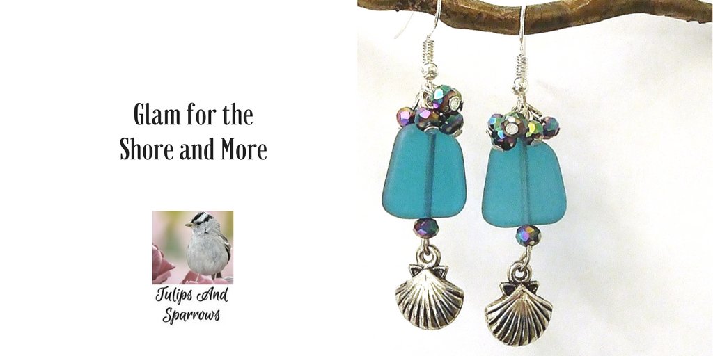 #seaglassjewelry #shelljewelry #ABjewelry #beachearrings #beachglassjewelry #shellearrings #tealjewelry #tealearrings #seashelljewelry