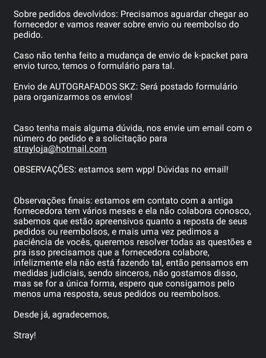 StrayLoja's tweet photo. 📢 COMUNICADO STRAY, por favor, leiam com atenção, espero que com esta possamos esclarecer pelo menos um pouco da situação atual, queremos deixar claro o porquê de tais coisas que estão em falta, desde já agradecemos por ler. https://t.co/aAmL1JbQnj
