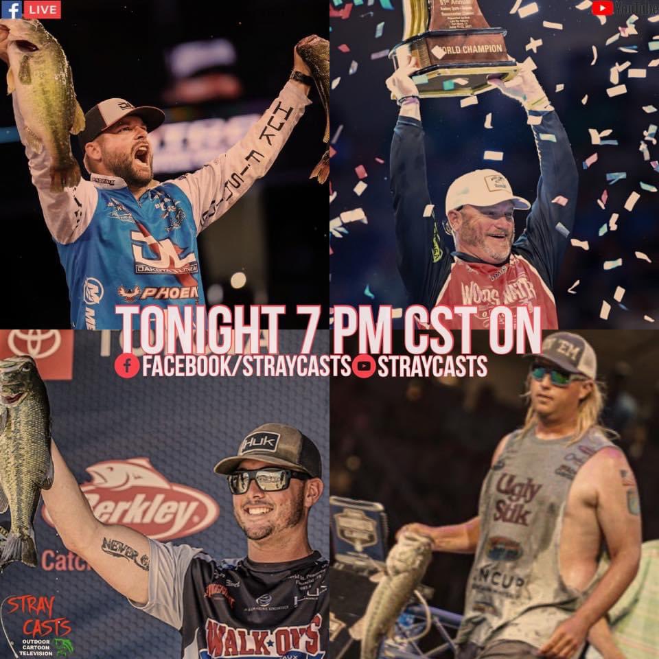 Hank__Cherry's tweet photo. What’re you doing tonight? If you aren’t doing anything, come hang with the @StrayCastsTV crew. Starts at 8 ET/7 CT and I’ll be there with my roommates. Come have some fun with the crew. #bassfishing #straycasts #letsgo #dontblend @bassmaster https://t.co/14fB3rKuL4