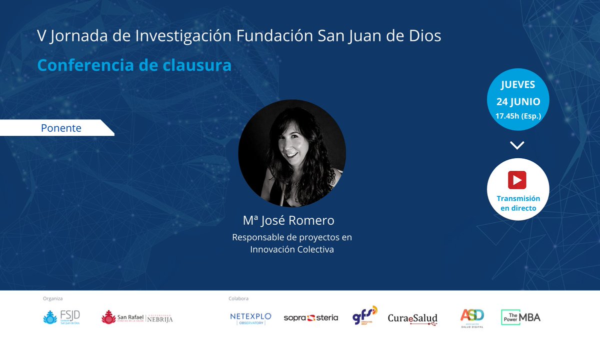 fsjd_Madrid's tweet photo. #FSJDInnova21 llega a su fin y no podría tener a mejor ponente para clausurar la jornada. 

🎙Es el turno de @MJRAceituno, Responsable de proyectos en @iColectiva 

Sigue en directo la conferencia de clausura: https://t.co/So3vJXL8Kg https://t.co/9Tqa2Qxd4k