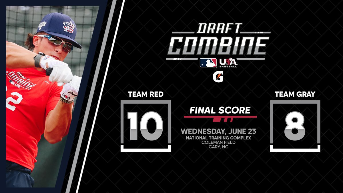 USABasePipeline's tweet image. The bats were 🔥 as Team Red takes the first game of the @MLB #DraftCombine series 👏
