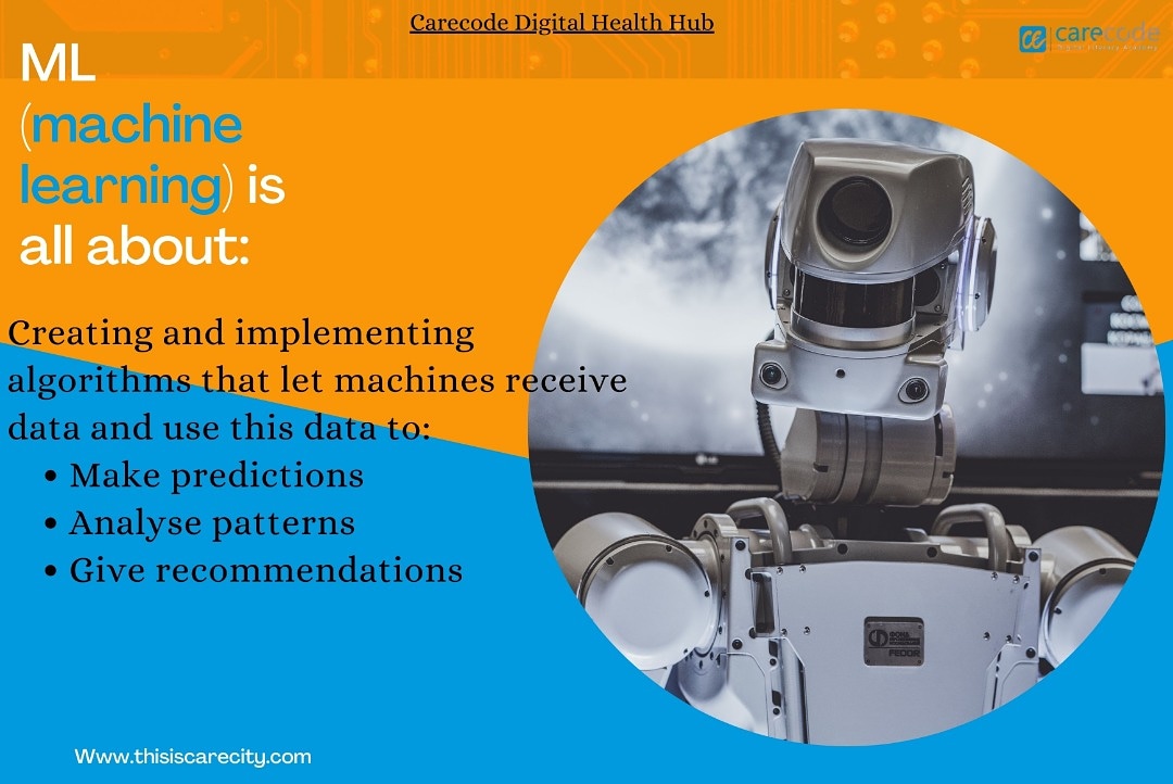Ayinla0's tweet photo. In machine learning, we are 'teaching' machines (computers) how to:
- Make predictions
- Analyse patterns
- Give recommendations
Our interest is in how we can apply these to make better healthcare decisions.
#Digitalhealth
#Dataandhealth
#AI
#ML https://t.co/SNmeO1lTQS