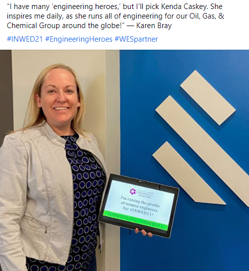 BurnsMcDonnell's tweet image. “I have many ‘engineering heroes,’ but I’ll pick Kenda Caskey. She inspires me daily, as she runs all of engineering for our Oil, Gas, &amp;amp; Chemical Group around the globe!” — Karen Bray     #INWED21 #EngineeringHeroes #WESpartner