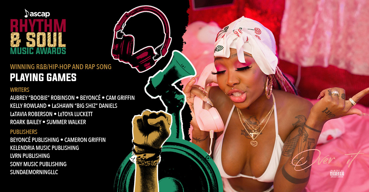 ASCAP's tweet photo. We love #PlayingGames so much, we can’t stop playing it! 🎼💕 Big congrats on this #ASCAPAwards winning song, Aubrey “Boobie” Robinson @Beyonce #CamGriffin @KELLYROWLAND @BIGSHIZ #LaTaviaRoberson @LeToyaLuckett @roarkbailey @IAMSUMMERWALKER and publishers @LVRN @SonyMusicPub! https://t.co/G8aXTPrrKK