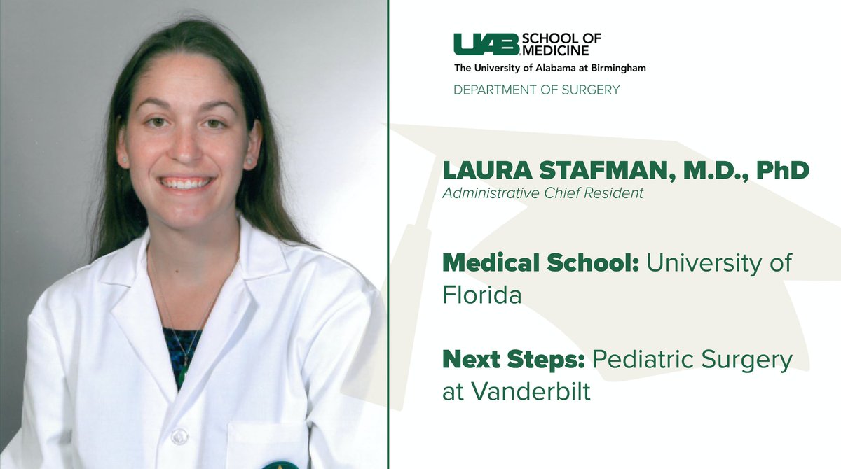 Dr. <a href="/lstafman/">Laura Stafman</a> is joining <a href="/VUMCchildren/">Children's at VUMC</a> in pediatric surgery! #UABSurgery #SurgeryResidency