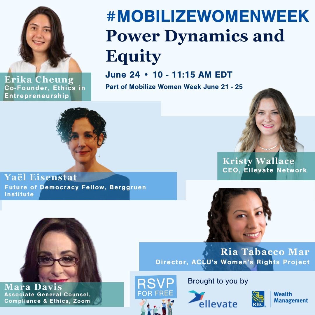 YaelEisenstat's tweet photo. Looking forward to joining these women as a speaker at @EllevateNtwk #MobilizeWomenWeek tomorrow to discuss “Power Dynamics and Equity”, alongside these amazing leaders. Join us! RSVP for free:
https://t.co/SjGxYuhiFa https://t.co/VubK8zVU7H
