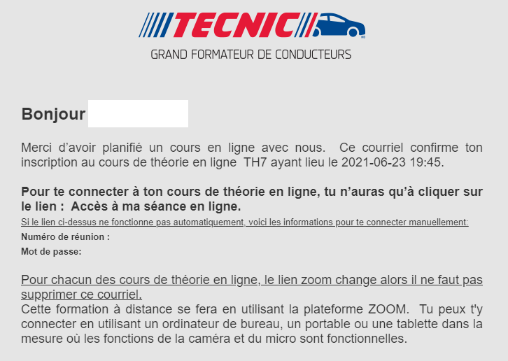 Rosysian's tweet photo. Est-ce que l'on peut parler du fait que l'école de conduite @tecnic envoi des courriels sans information de connexion à Zoom, n'ont pas de support et que la seule aide possible n'est pas disponible durant les cours du soir ? Et on te charge 50$ pour avoir manqué ton cours. https://t.co/phbGJd5ge4