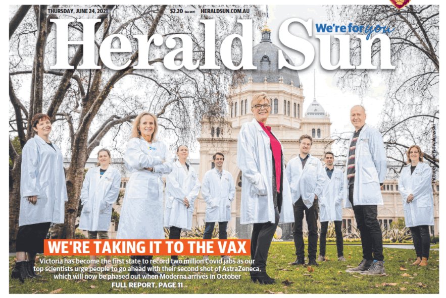 Murdoch Children's Research Institute (MCRI) (@mcri_for_kids) on Twitter photo Australia’s top scientists are rolling up their sleeves for their 2nd AZ shots & are encouraging others who have already had 1 dose to do the same.
<a href="/MCRI_for_kids/">Murdoch Children's Research Institute (MCRI)</a>' director Prof Kathryn North said it was a “miracle of medical #science” to have a selection of effective #vaccines. Australia’s top scientists are rolling up their sleeves for their 2nd AZ shots & are encouraging others who have already had 1 dose to do the same.
<a href="/MCRI_for_kids/">Murdoch Children's Research Institute (MCRI)</a>' director Prof Kathryn North said it was a “miracle of medical #science” to have a selection of effective #vaccines.