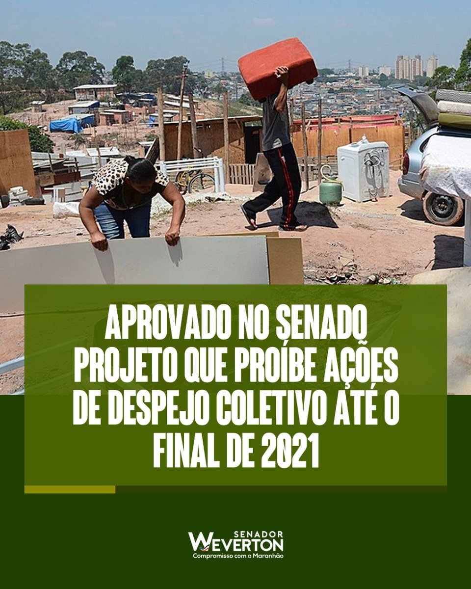 wevertonrocha's tweet photo. A crise tem sido extremamente dura com todos, especialmente com os mais vulneráveis. O Senado Federal deu hoje mais uma demonstração de sensibilidade, aprovando o projeto de lei que proíbe ações de despejo coletivo até o final do ano.
#WevertonSenador #CompromissoComOMaranhao
+ https://t.co/nvIWBCiDez