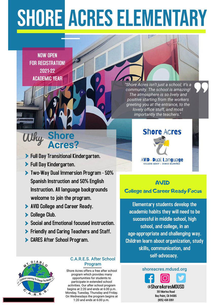 Estamos matriculando estudiantes de TK y Kínder para el año escolar 2021-2022! Pase por la oficina para inscribirse para guardar su espacio 🤗 We are enrolling TK and Kinder students for the 2021-2022 school year! Stop by the office to enroll &amp; save your spot 🤗 #ShoreAcres