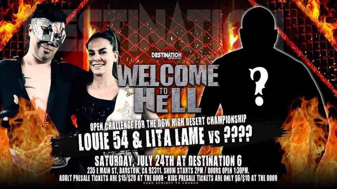 LamaeLita's tweet photo. Who will step up and accept our challenge? 
#letsdothis #prowrestling #prowrestlers #DISCOBALLS #cochamps #welcometohell #cellmatch #DestinationSix #Barstow https://t.co/dmn0J2V4Mw