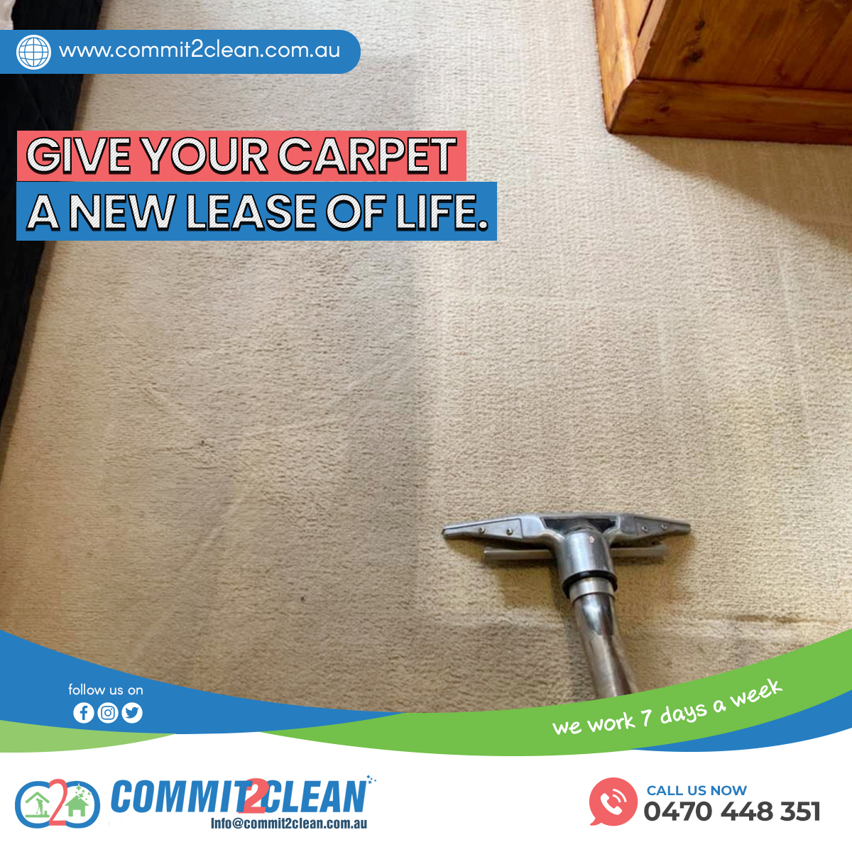 commit_2clean's tweet image. When it comes to professional #CarpetSteamCleaning, we can promise to do such a great job that the carpets will be left looking new.
To book our #CarpetSteamCleaningService:
☎️ Contact us: 0470 448 351
👉 Visit: commit2clean.com.au
#commit2clean #carpetcleaning #melbourne