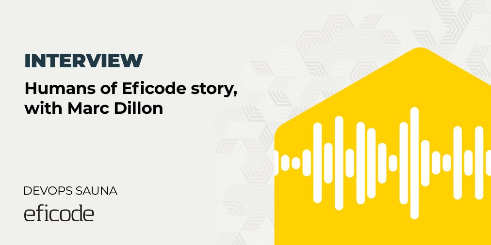 Eficode's tweet image. Marc Dillon is a Lead Consultant at Eficode. In this DevOps Sauna episode, we discuss his thoughts on #software development, his experiences as being &quot;inside the company&quot; as well as looking at it as a consultant: hubs.ly/H0QbgWD0
#DevOpsSauna #HumansOfEficode #DevOps