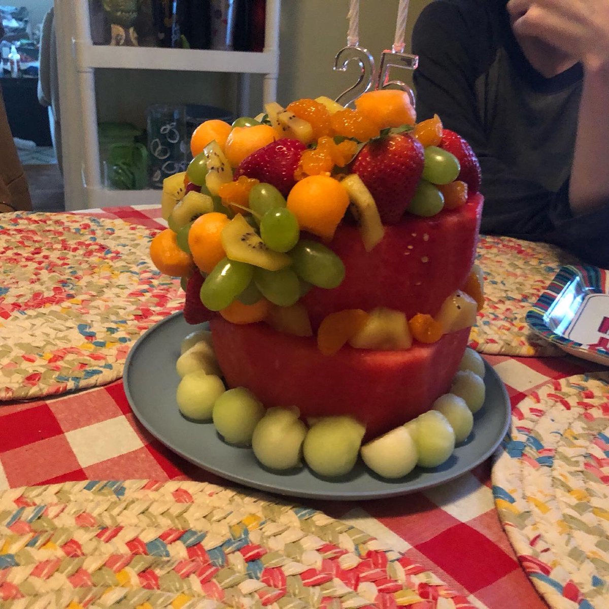 SheilaK9697's tweet photo. Found the energy and inspiration to create my son’s #birthday cake. He requested another fruit cake. #birthdaycake https://t.co/0wIrTeM7xp