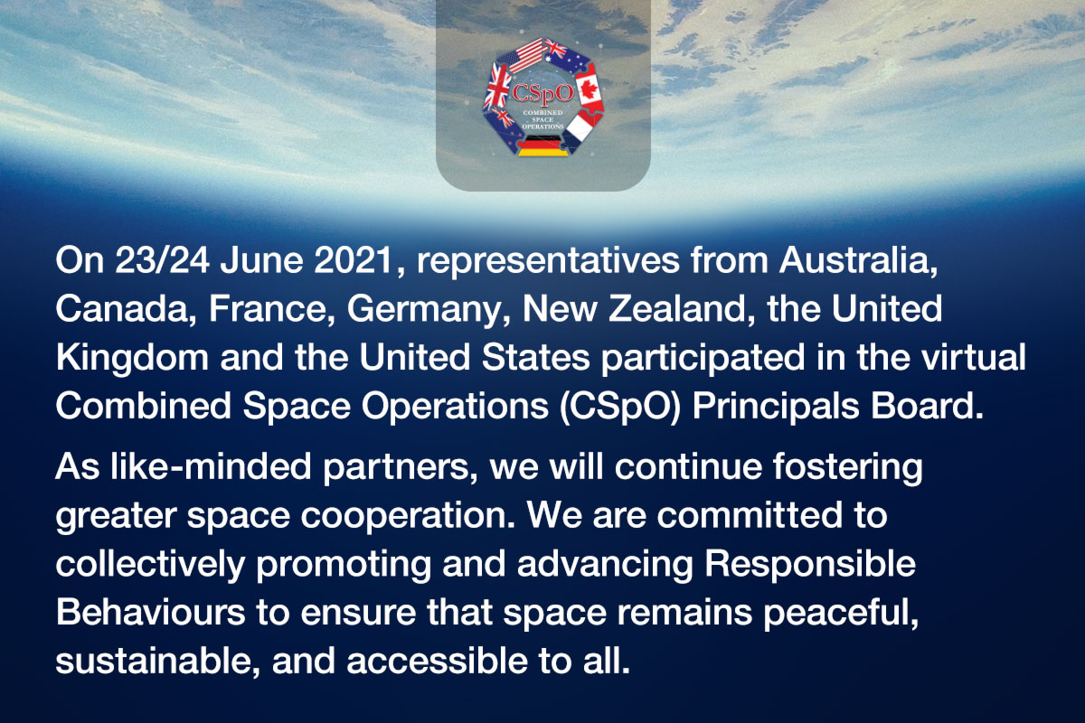 NZDefenceForce's tweet photo. #CombinedSpaceOperations participants: Leading by example as responsible #space actors. 🇦🇺🇨🇦🇫🇷🇩🇪🇳🇿🇬🇧🇺🇸 https://t.co/M9PSZeldVo