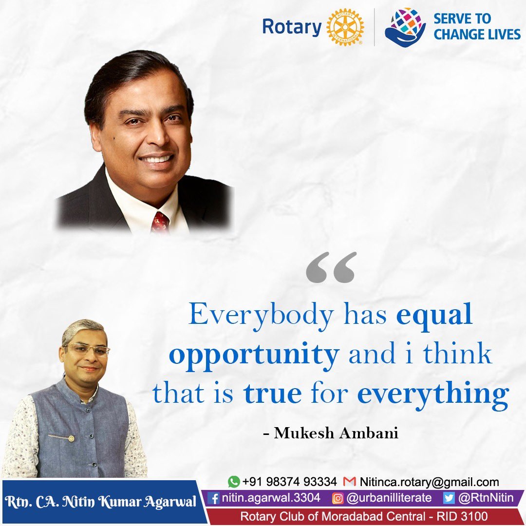 Rotary Opens Opportunities 

#thursdayvibes #Rotary #PositiveVibes #Ambani #Reliance #RotarySupports #RotaryOpensOpportunities #PeopleOfAction #RID3100