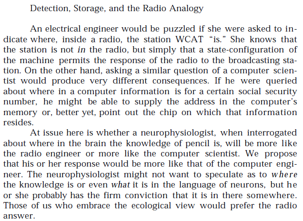 freerecall's tweet photo. Michaels &amp; Carello (1981): on the radio and computer metaphors of ecological psychology and cognitive psychology, respectively, for perceiving and knowing in neurobiological systems. https://t.co/HNX3YIQzjO