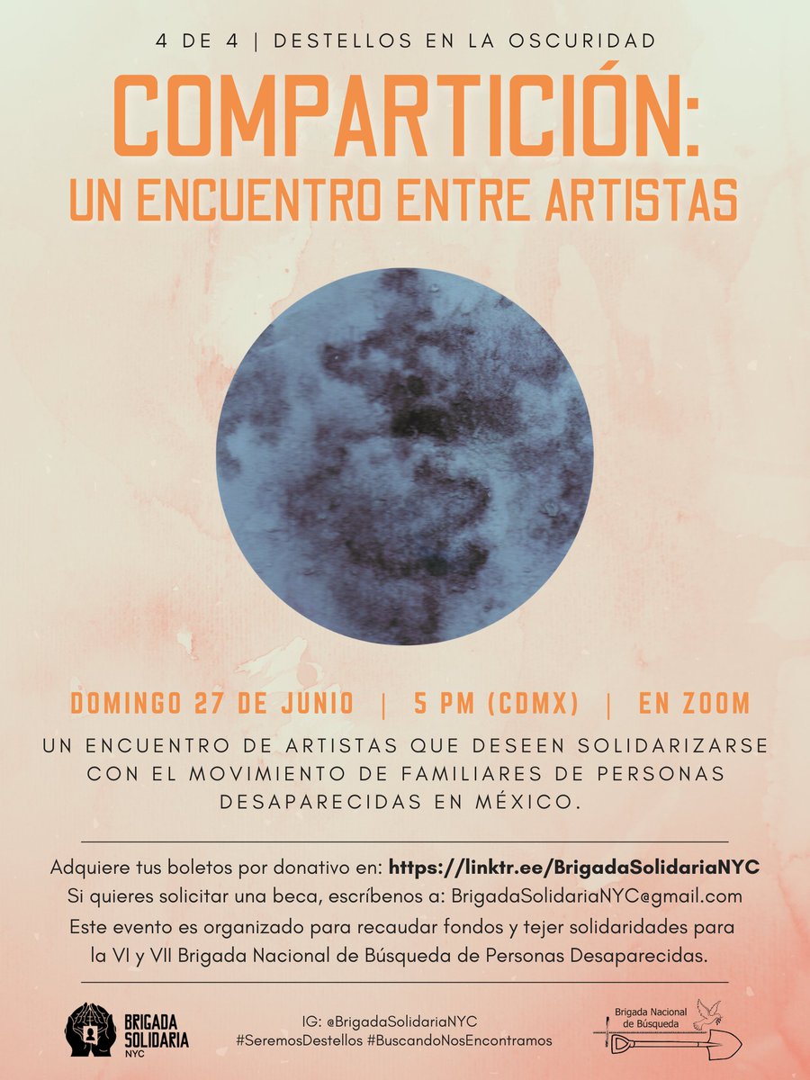 BrigadeCanada's tweet photo. ✨ ¿Te gustaría compartir tu trabajo creativo y reflexionar con otrxs sobre los procesos de creación sobre temas de desaparición y violencia? ¿Quieres acercarte a una comunidad interesada en estos temas? ¡No te pierdas! 
⏰ Domingo 27 | 4pm (CDMX)
📝: https://t.co/uR3pf25ggV https://t.co/Wx5jfAxEIx