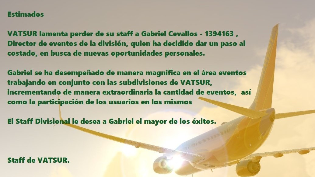 Muchas gracias Gabo!!!! #vatsur #vatsim