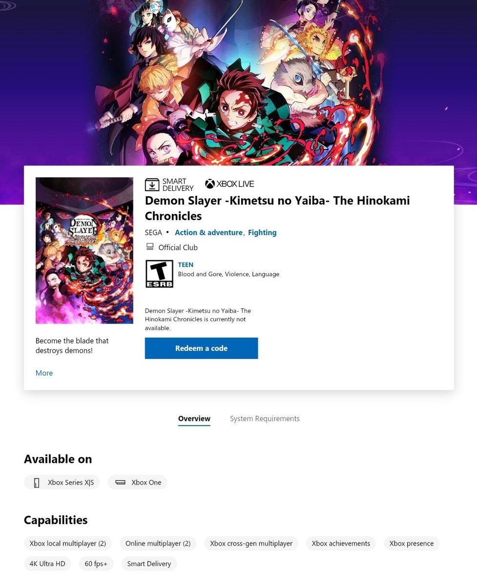Irusu The Demon Slayer Kimetsu No Yaiba The Hinokami Chronicles Game Has Been Listed On The Microsoft Store The Game Will Release On October 15 21 With A Size