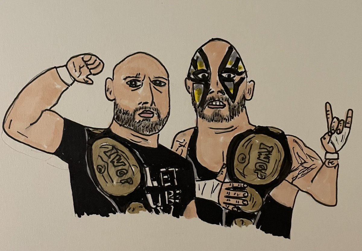 InRingArt's tweet photo. Another piece for the #tagteam series! #TheGoodBrothers #MachineGunKarlAnderson and #DocGallows #ImpactWrestling #njpw #njpwfanart #prowrestling #prowrestlingfanart #wrestlingart @MachineGunKA @The_BigLG https://t.co/9gs6FA6Izq