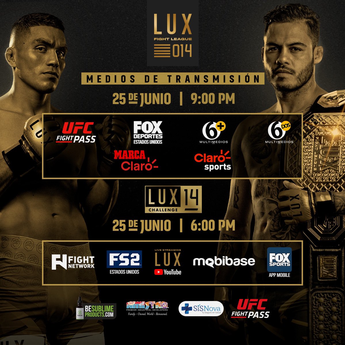 luxfightleague's tweet photo. Estos son los canales de transmisión de #LUX014 este viernes 25 desde las 6:00 pm CDMX #itsLUXtime https://t.co/RNeXXimCva