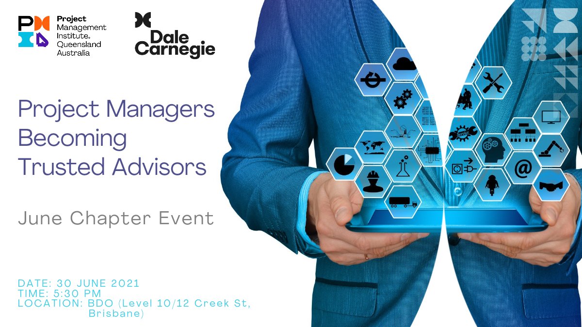 PMIQld's tweet photo. Attend our "Becoming Trusted Advisors" chapter event and walk away with strategies that will enable you to act as a true consultant for your partners and clients.
This is an in-person event only. Register today at https://t.co/JcPAvE6zaR
#PMIQ #ProjectManagement #dalecarnegie https://t.co/4WzKkLS2g1
