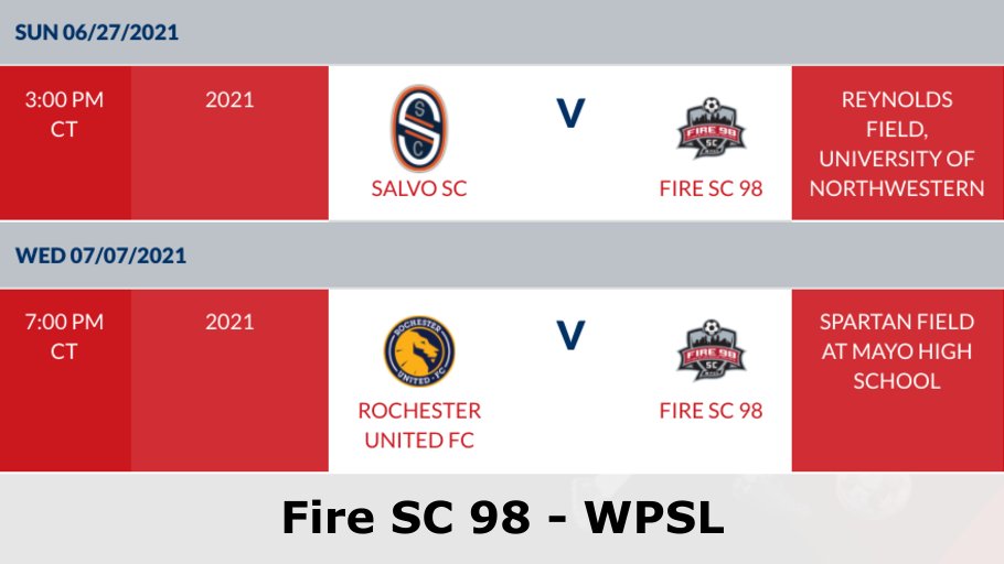 Fire SC 98 (@firesc98) on Twitter photo Two matches remain this season wpslsoccer.com/teams/fire-sc-…  #WPSL Two matches remain this season wpslsoccer.com/teams/fire-sc-…  #WPSL