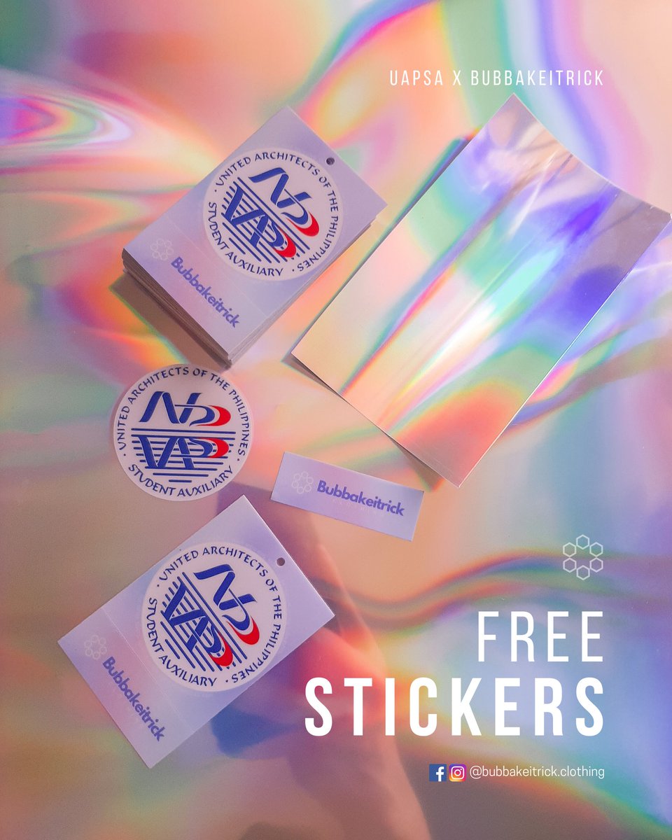 bubbakeitrick's tweet photo. Seal the glory in arki school with these free waterproof stickers on hangtags when you purchase Bubbakeitrick Clothing's official merchandise for the 27th UAPSA National Congress!
#BubbakeitrickClothing
#Bubbakeitrick
#TranscendUAPSA
#UAPSA https://t.co/2hP2P3lvuS