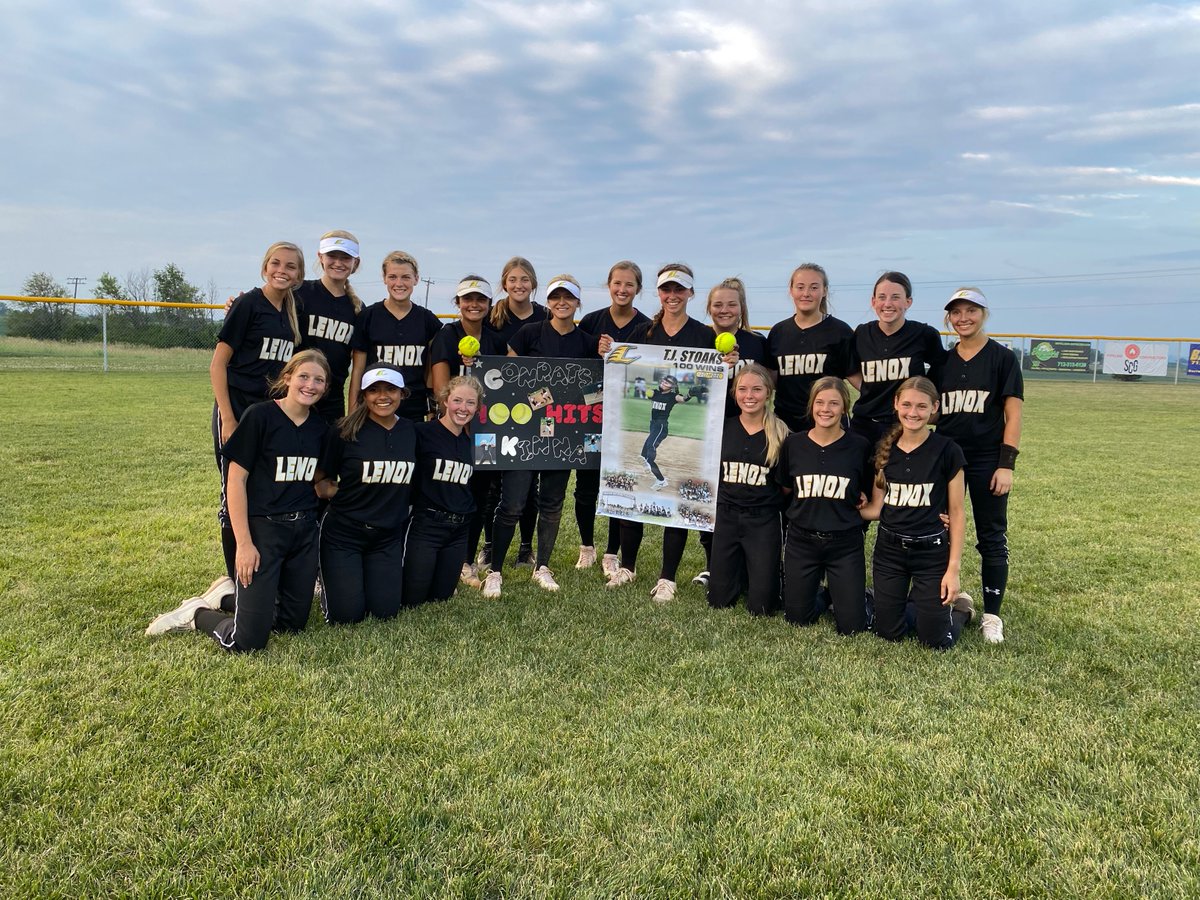 Congrats to Lenox standouts McKinna Hogan &amp; TJ Stoaks on reaching 100 hits &amp; 100 career wins, respectively. <a href="/IGHSAU/">IGHSAU</a> <a href="/LenoxSoftball/">Lenox Softball</a> (photo courtesy of Coach Mandy Stoaks) #kmasports