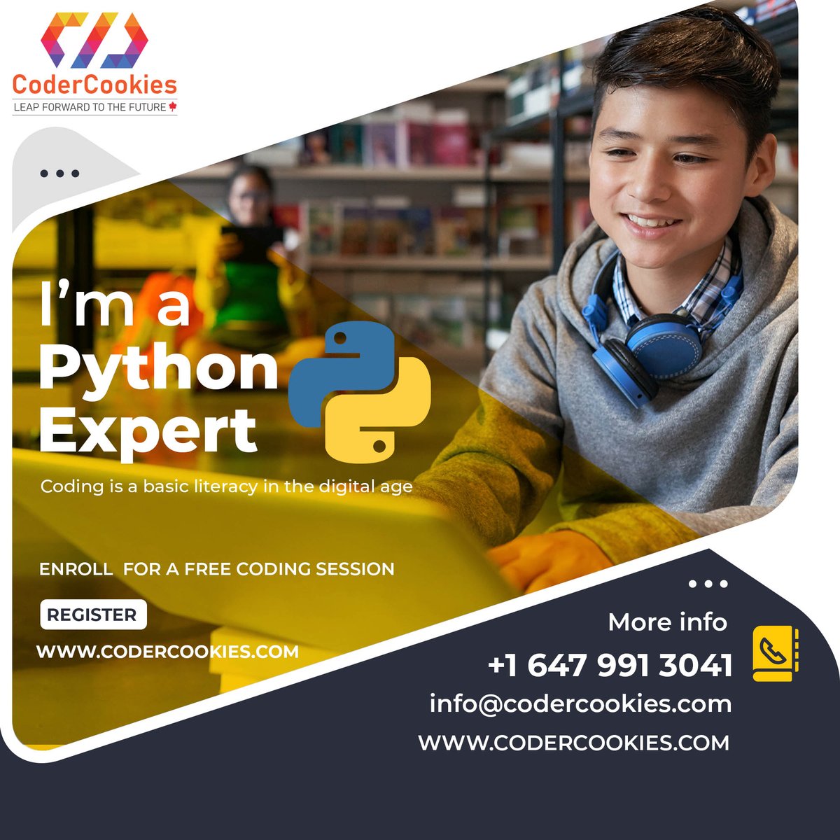 CoderCookies's tweet image. Having children learn coding at a young age prepares them for the future. 
Reserve your FREE spot for coding session with CoderCookies!  
codercookies.com/free-lessons/
#CoderCookies #codingschool #coders #canadá #kidscoding #onlineclasses #coder #codingisfun #python #girlswhocode