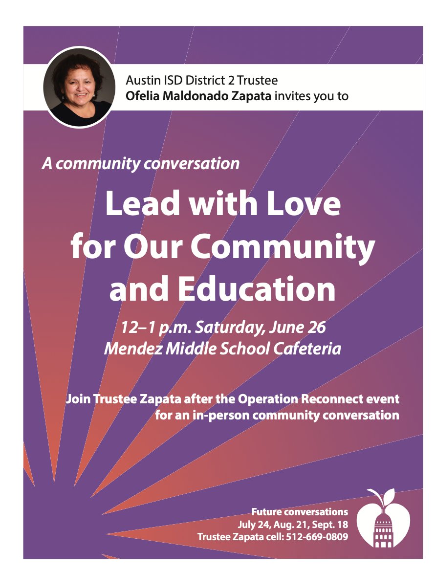 This Saturday (June 26th), please join me at Mendez Middle School for the first in-person 'Lead With Love' meeting. The event will be from 12-1PM , and I will looking forward to seeing you!