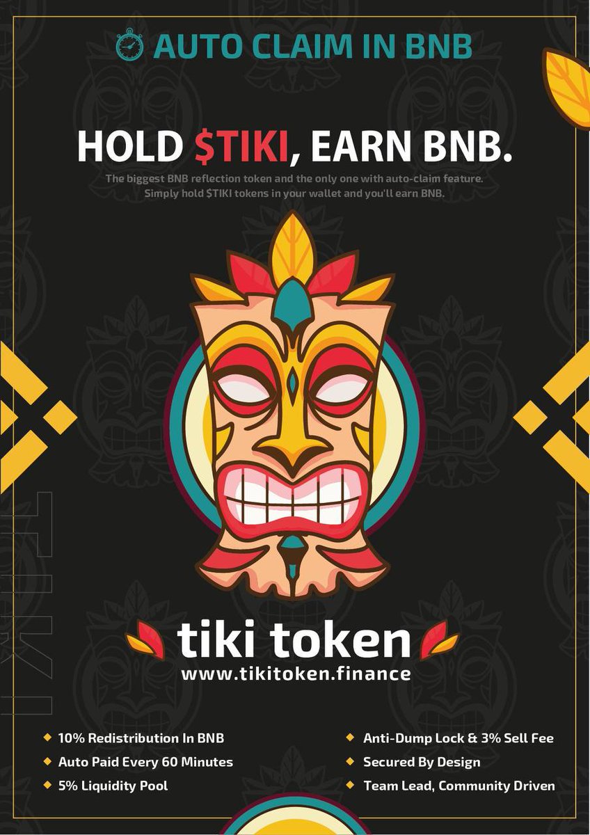 Definews_Info's tweet photo. 🏵 @RealTikiToken is the next evolution of a yield-generating contract on #BSC with auto claim features

🏵 Purchase $TIKI token on @PancakeSwap , hold it and receive #BNB rewards in return every 60 min

🔽 INFO
https://t.co/k46T3s7N3I
#DeFi #DefiNews https://t.co/giI9Zd3cDq