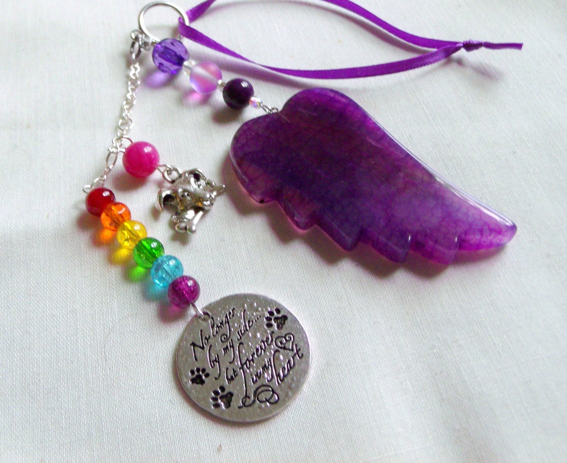 Pet loss gift, purple angel wing no 4, agate pendant, Dog Sympathy gift/memento/memorial, rainbow bridge charm, gift box set #LizPerezOriginals #petlossgift #purpleangelwing #agatependant #dogsympathygift #rainbowbridgecharm #uniquegifting  etsy.me/35Ni9cJ