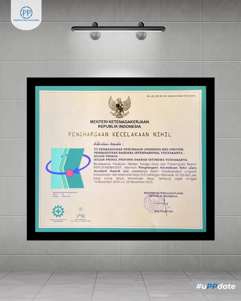 PTPP_ID's tweet photo. Penghargaan ini diberikan atas prestasi zero accident proyek Yogyakarta International Airport (YIA) di Kulon Progo selama periode waktu kerja 16.129.965 jam dan proyek Bendungan Lolak di Sulawesi Utara selama periode waktu kerja 3.591.630.

Start safe, work safe, finish safe! https://t.co/PFKXXHU3PS
