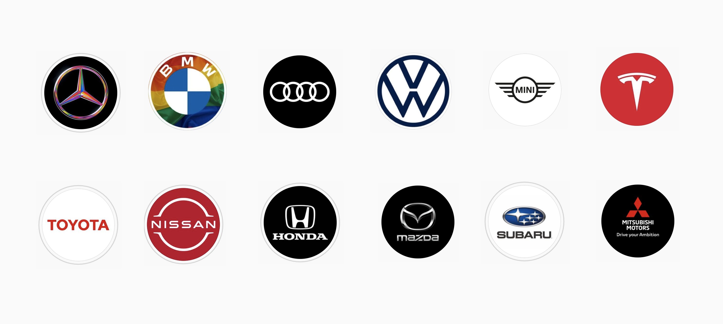 Go Ando The Guild ざっと海外 日本の車メーカーのinstagramのアイコンを並べてみると 海外メーカーの方がソーシャルに親和性が高いのが良くわかる Bmwはリブランディングで外周を透明にしたので 今月のプライド月間への対応など柔軟 日産の新しい