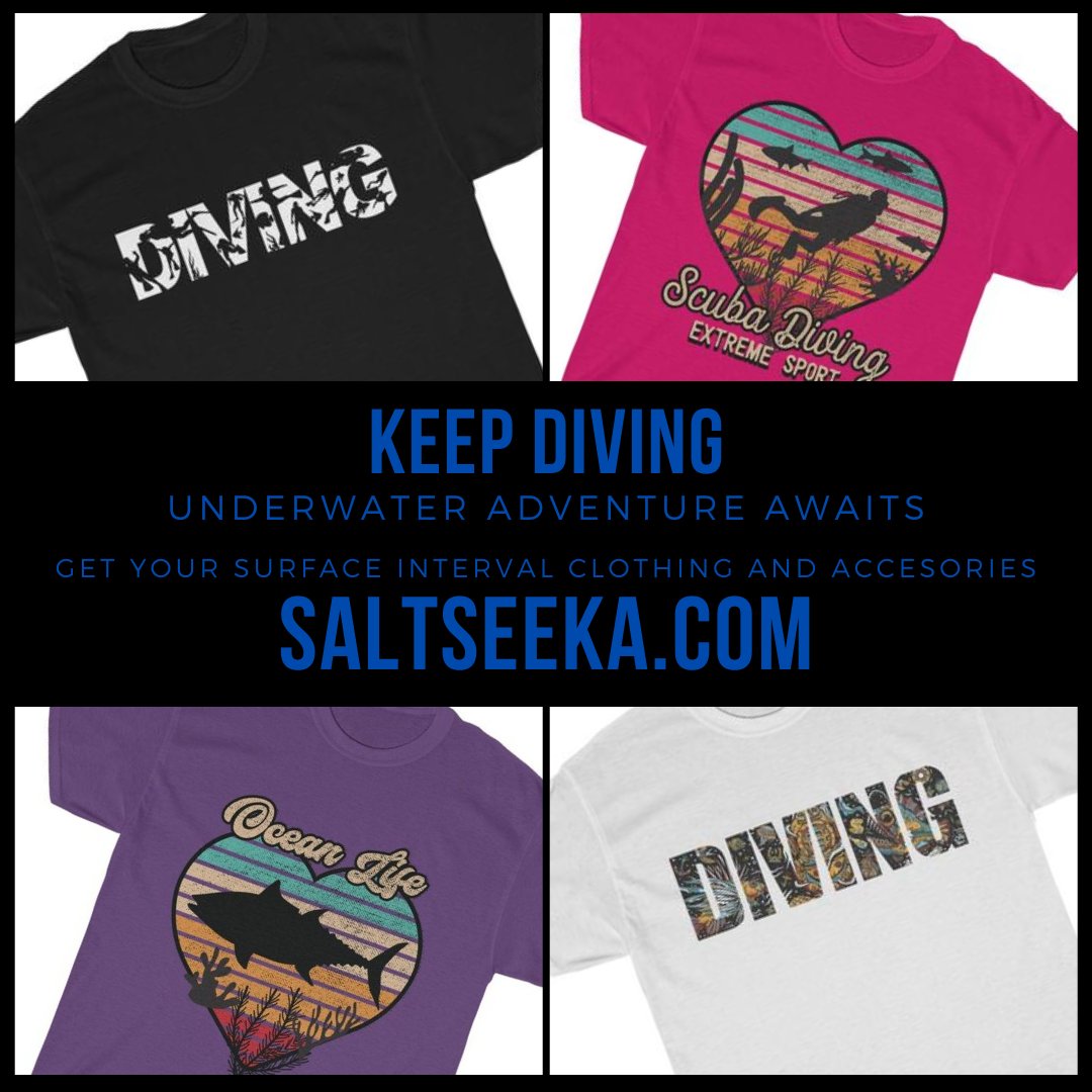 Keep diving! Underwater adventure awaits!
.
Between dives show off your passion with the great range of scuba diving clothing and accessories available from saltseeka.com
#scuba #diving #padi #ssi #divessi #girlsthatscuba #girlsthatfreedive #adventure #scubadiving