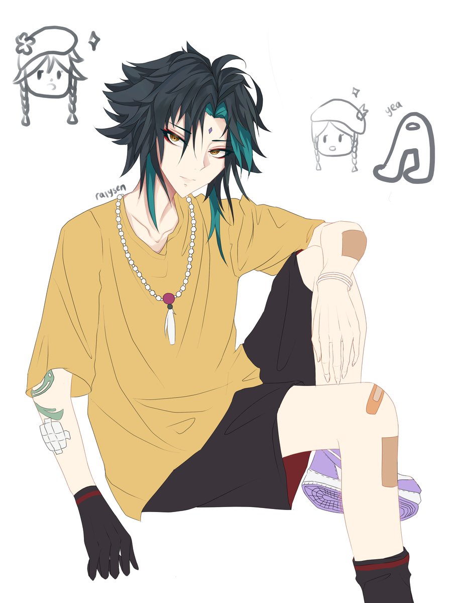 raiiysen's tweet photo. casual xiao wip ft some venti chibis '-' hopefully ill finish this week since schools almost over yeaaaa #genshin #genshinimpact #xiao #venti https://t.co/yE7hQskgft