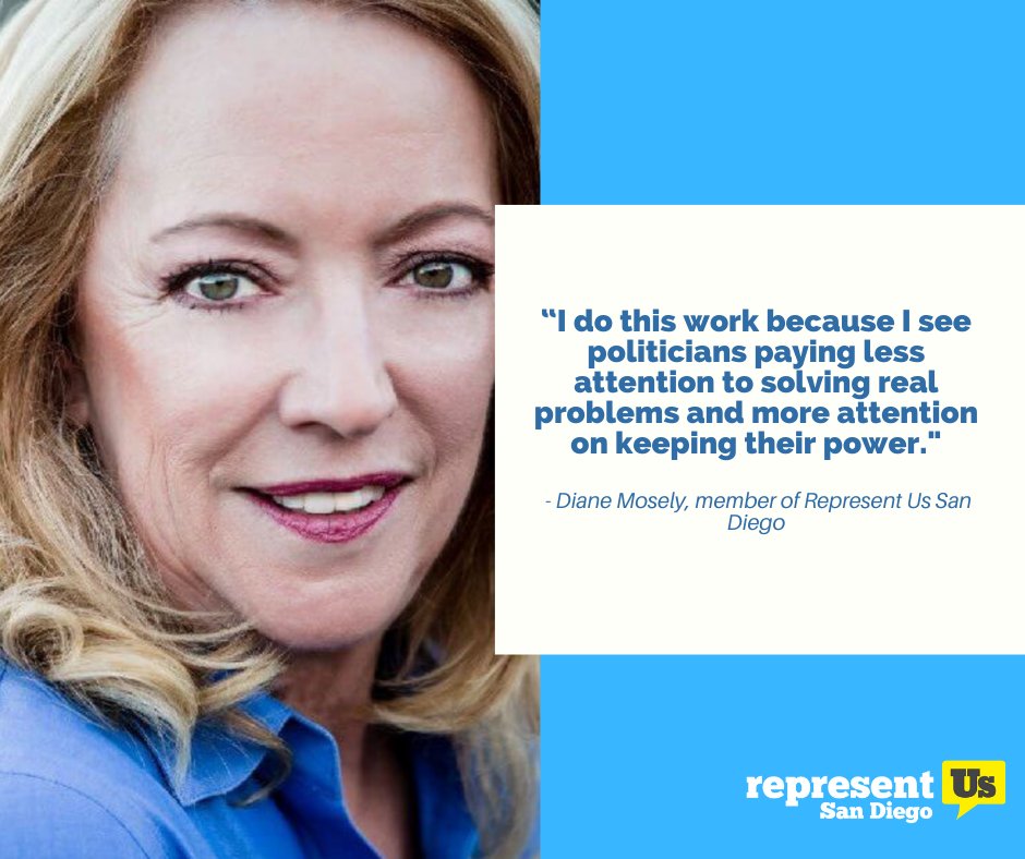 RepresentusSD's tweet image. Meet Diane Mosely, one of Represent San Diego's Volunteers. Learn how she got involved with the chapter, and why she thinks the work we do is important. Read more here: representsandiego.org/diane-mosely-v…

#representsandiego #representus #democracyreform