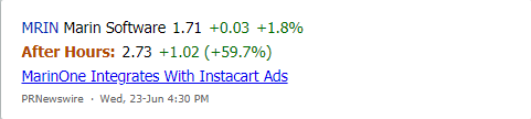 MarketChmln's tweet photo. $MRIN #MarinSoftware gains in after hours trading. See the latest news. https://t.co/8YG8TiP2Bk https://t.co/2XvnUgSvUx
